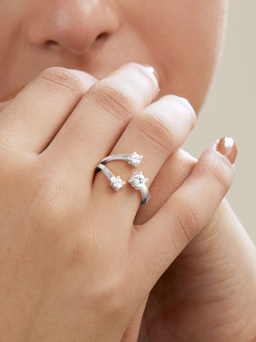 Y Shape Cubic Zirconia Gold Copper Adjustable Ring For Women Bulk