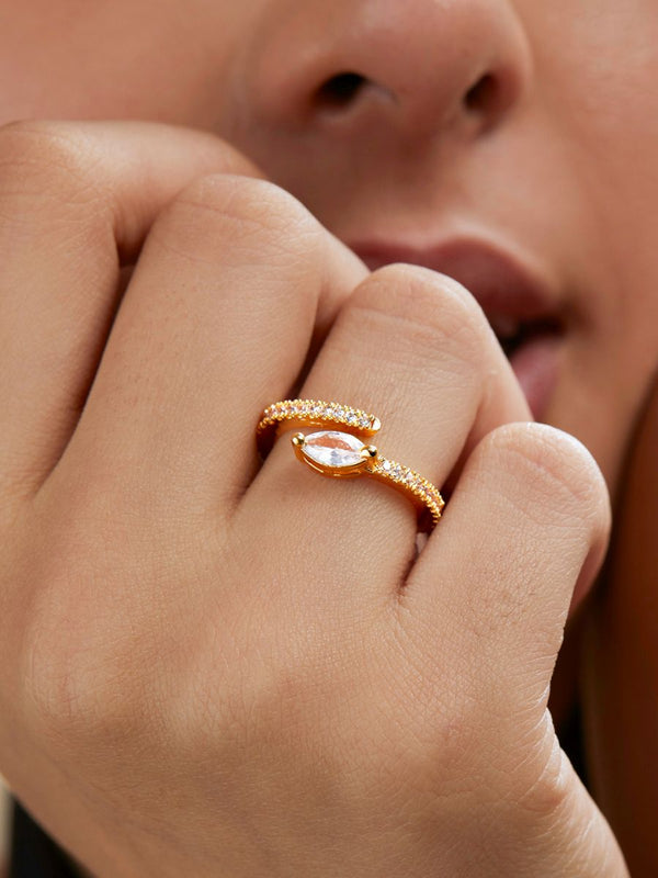 Marquise Cut Solitaire CZ Gold Copper Adjustable Band Ring Bulk Main image