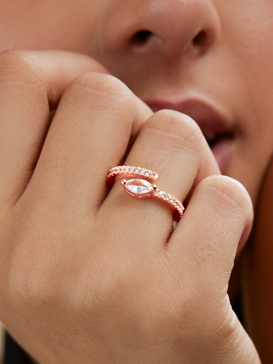 Marquise Cut Solitaire CZ Gold Copper Adjustable Band Ring Bulk