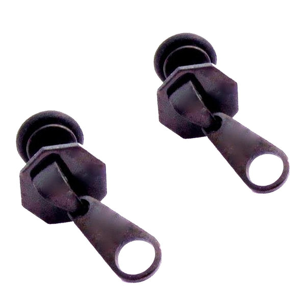Stainless Steel Men Boys Ear Stud Pair Earring Black Zip Bulk Main image