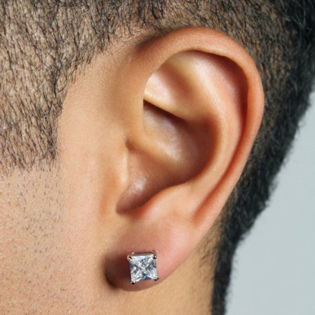 Stainless Steel Ear Stud Pair Earring Square Princess Bulk