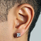 Stainless Steel Ear Stud Pair Earring Square Princess Bulk