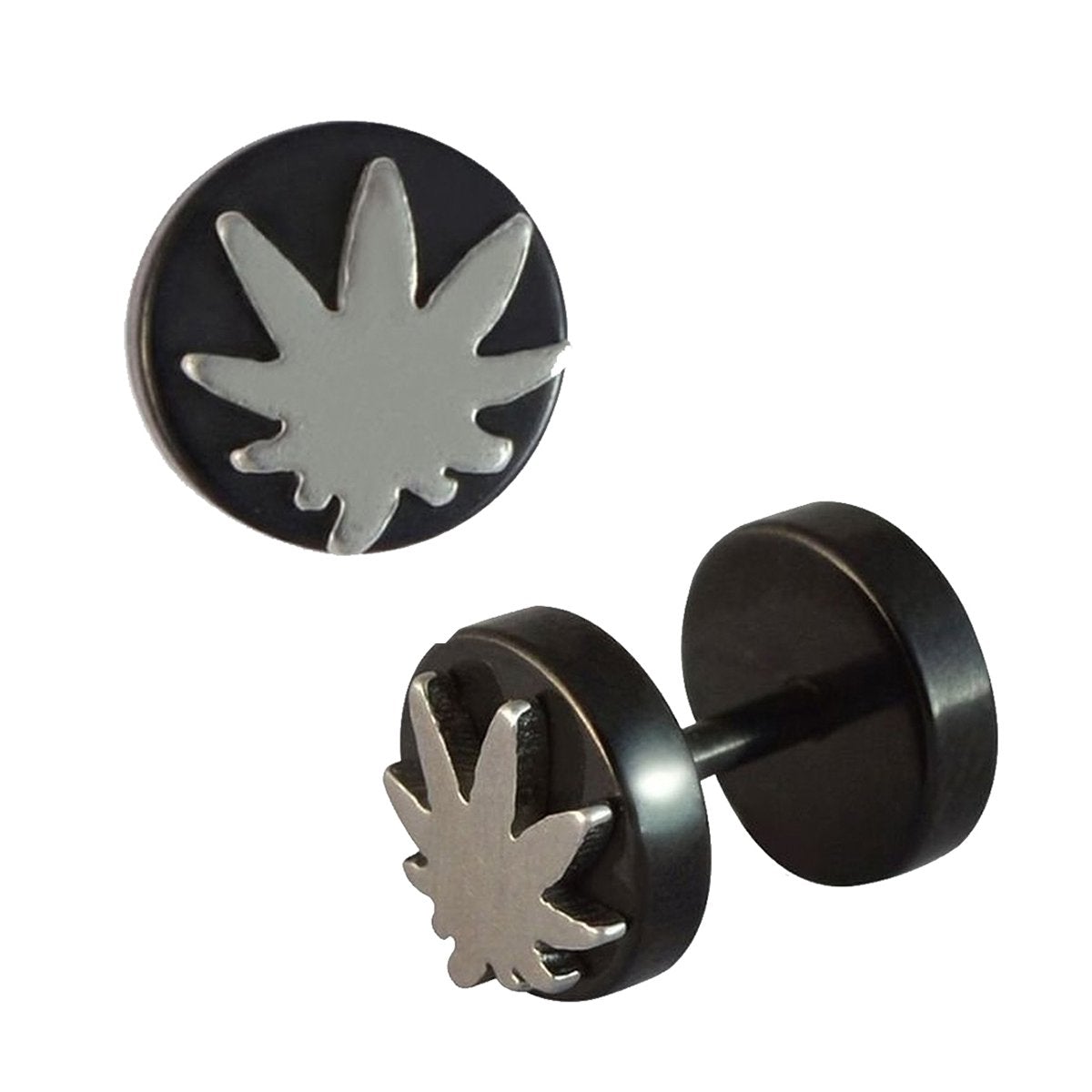 Bob Marley Maple Leaf Black Silver Stainless Steel Pair Stud Earring Main image