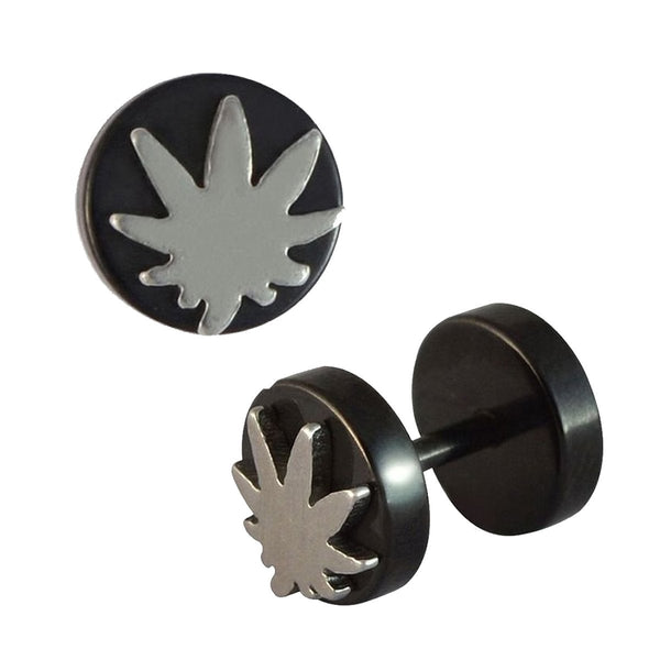 Bob Marley Maple Leaf Black Silver Stainless Steel Pair Stud Earring Main image