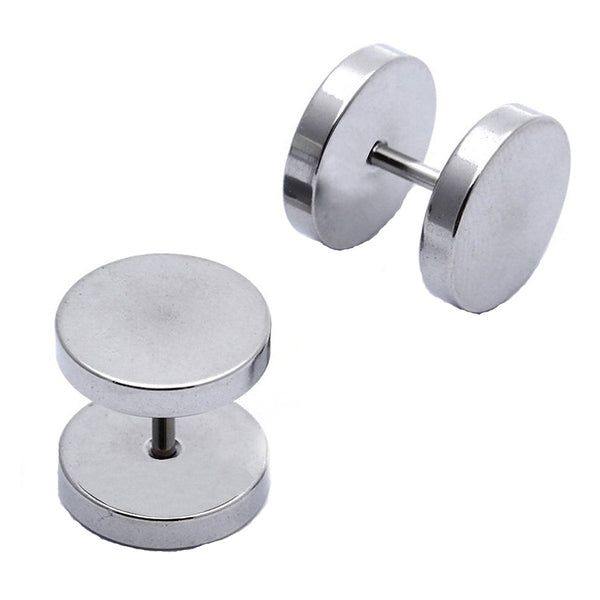 Round Barbell Dumbell Rhodium Stainless Steel Pair Stud Earring Bulk Main image