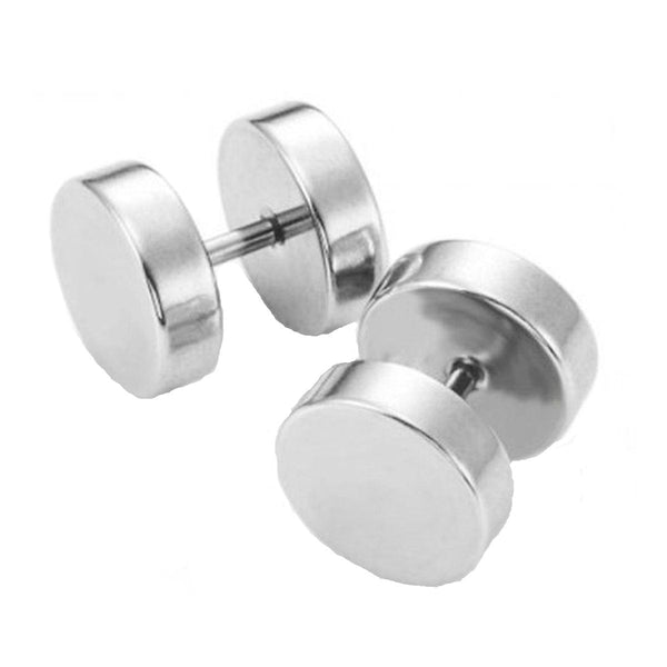 Round Barbell Dumbell Rhodium Stainless Steel Pair Stud Earring Bulk Secondary image