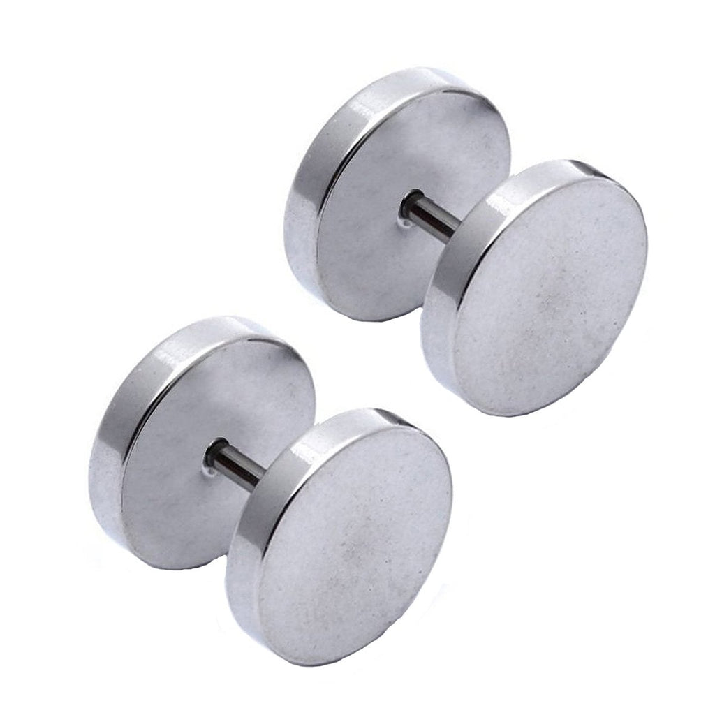 Round Barbell Dumbell Rhodium Stainless Steel Pair Stud Earring Bulk