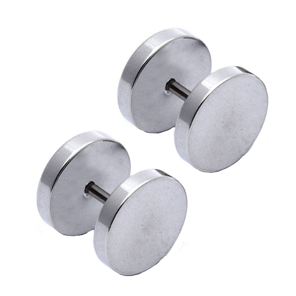 Round Barbell Dumbell Rhodium Stainless Steel Pair Stud Earring Bulk