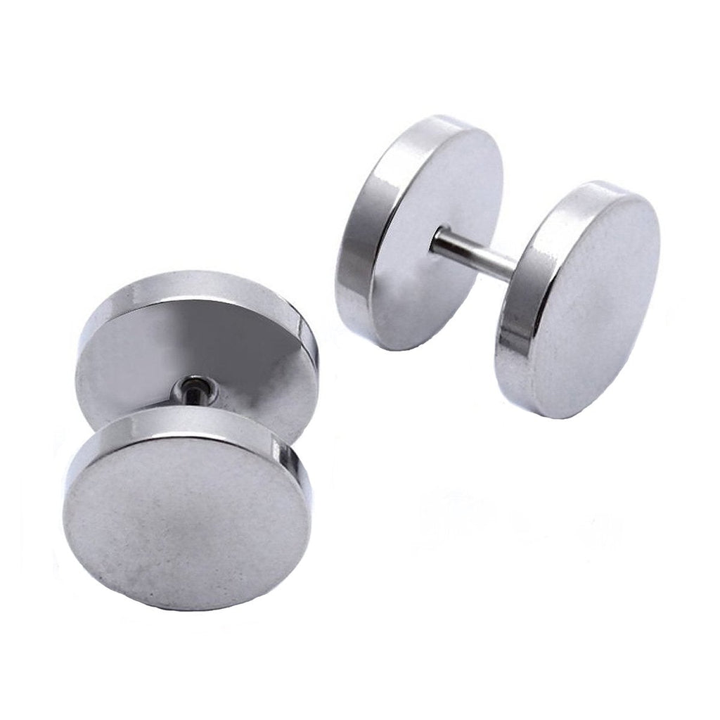 Round Barbell Dumbell Rhodium Stainless Steel Pair Stud Earring Bulk