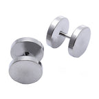 Round Barbell Dumbell Rhodium Stainless Steel Pair Stud Earring Bulk