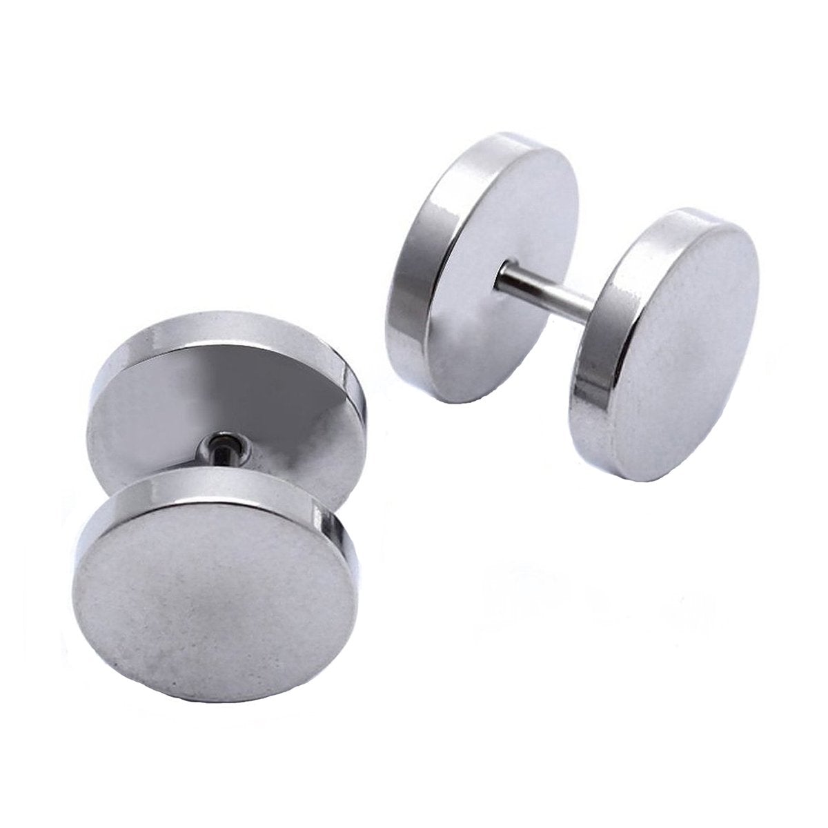 Round Barbell Dumbell Rhodium Stainless Steel Pair Stud Earring Bulk