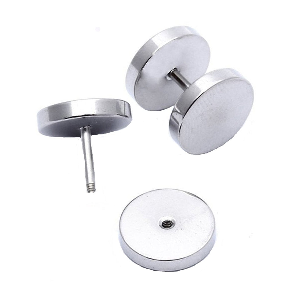 Round Barbell Dumbell Rhodium Stainless Steel Pair Stud Earring Bulk