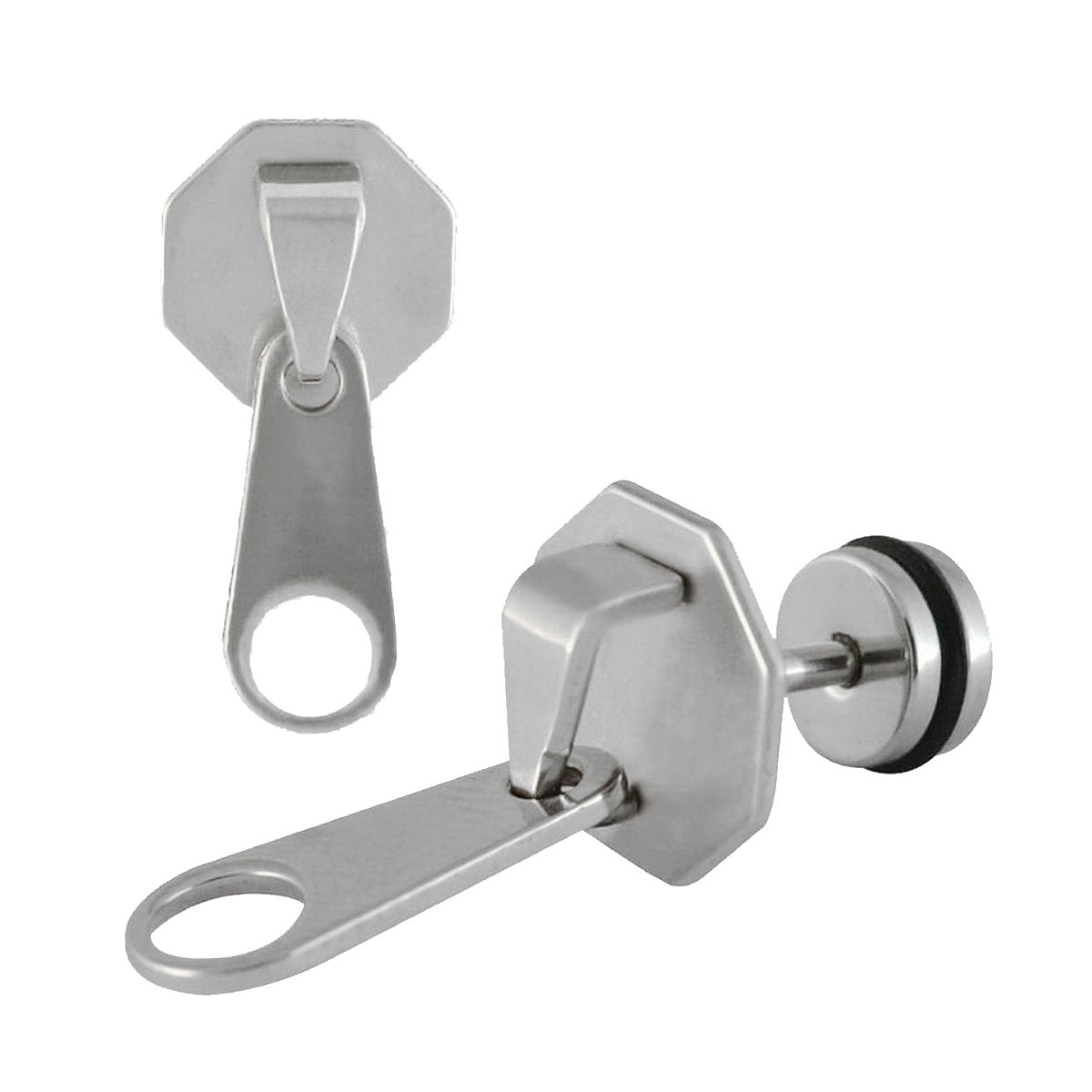 Zip Rhodium Plated Surgical Stainless Steel Pair Stud Earring Men Bulk