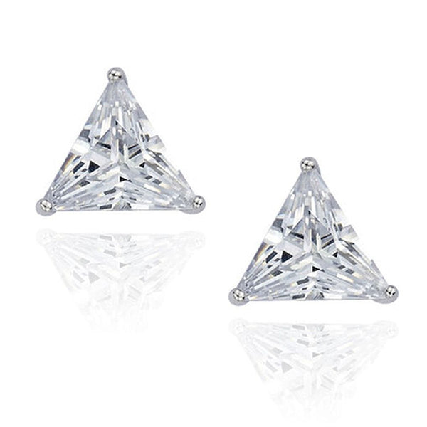 Trillion Triangle Solitaire Rhodium Stainless Steel Pair Stud Earring Main image