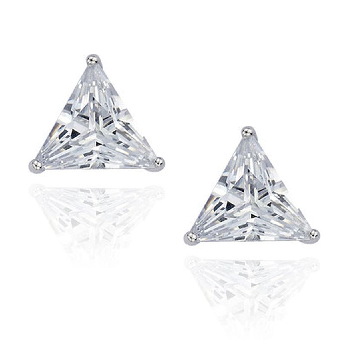 Trillion Triangle Solitaire Rhodium Stainless Steel Pair Stud Earring