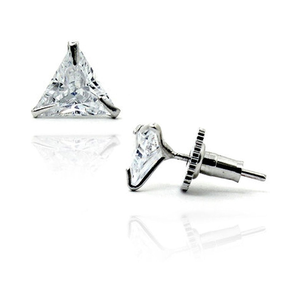 Trillion Triangle Solitaire Rhodium Stainless Steel Pair Stud Earring Secondary image