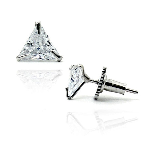 Trillion Triangle Solitaire Rhodium Stainless Steel Pair Stud Earring Secondary image