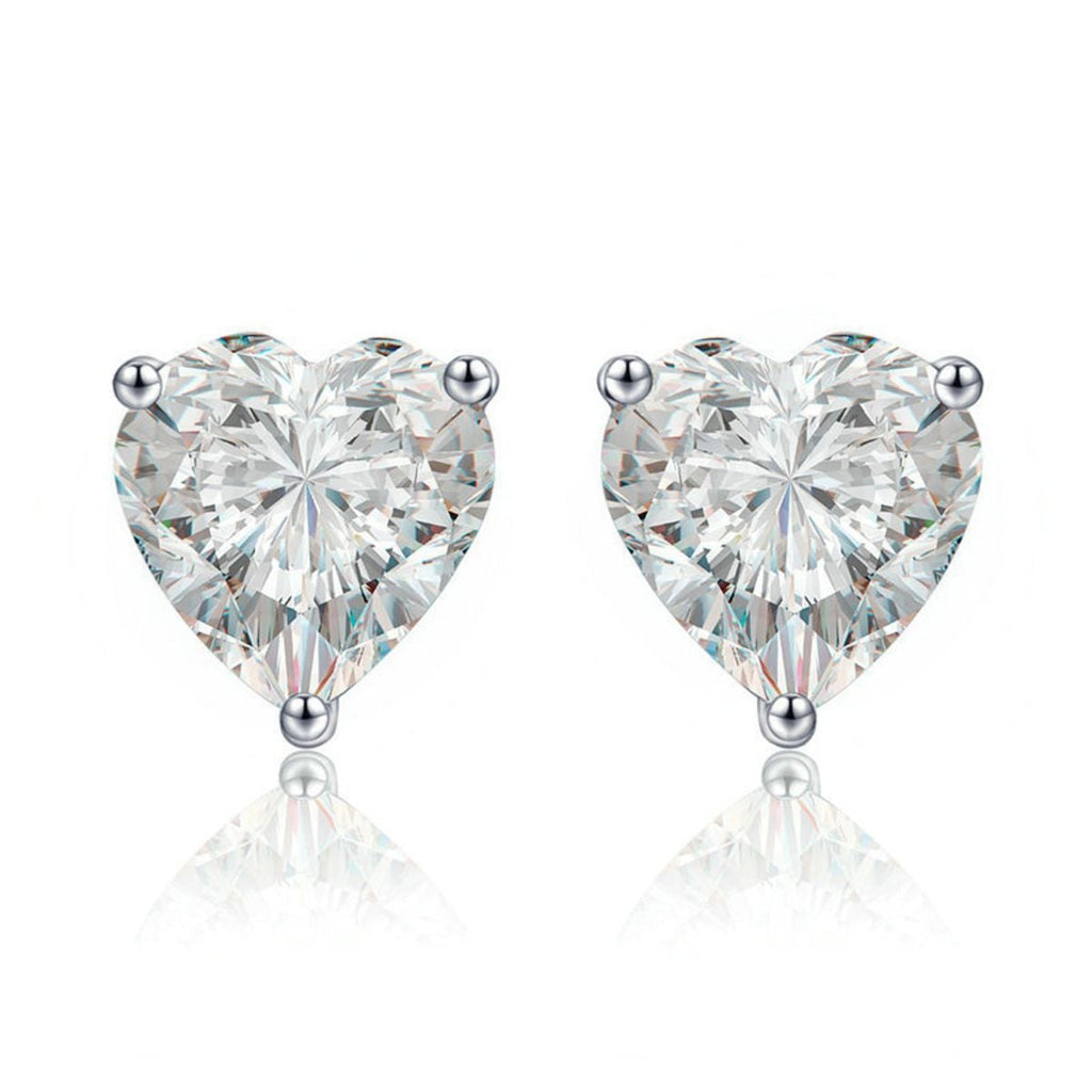 Solitaire Heart Cut CZ Stainless Steel Ear Stud Pair Earring Bulk