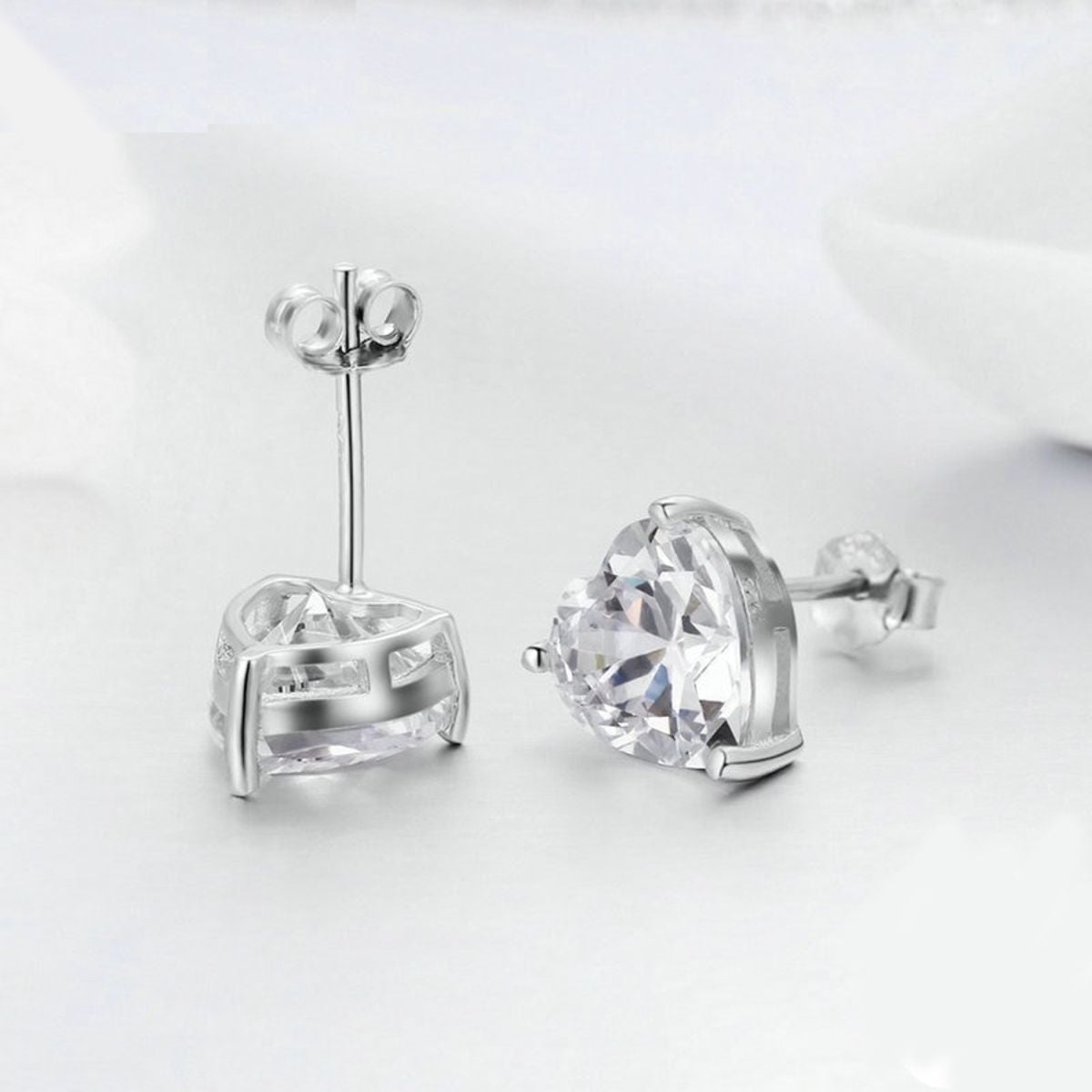 Solitaire Heart Cut CZ Stainless Steel Ear Stud Pair Earring Bulk