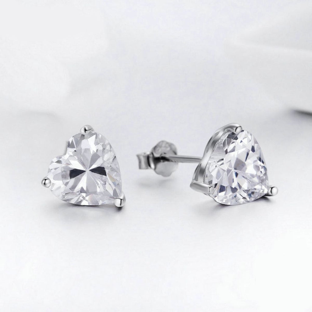 Solitaire Heart Cut CZ Stainless Steel Ear Stud Pair Earring Bulk