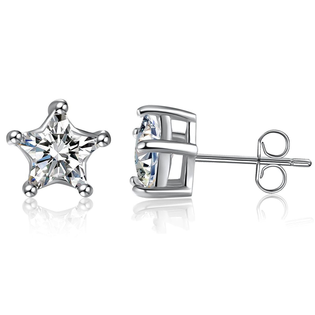 Solitaire Star Cut CZ Stainless Steel Ear Stud Pair Earring Bulk Secondary image