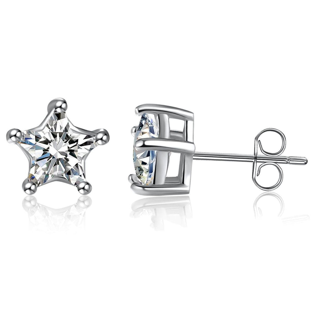 Solitaire Star Cut CZ Stainless Steel Ear Stud Pair Earring Bulk