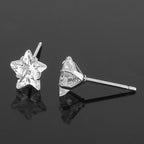Solitaire Star Cut CZ Stainless Steel Ear Stud Pair Earring Bulk
