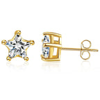 Solitaire Star Cut CZ With Brass Gold Ear Stud Pair Earring Bulk