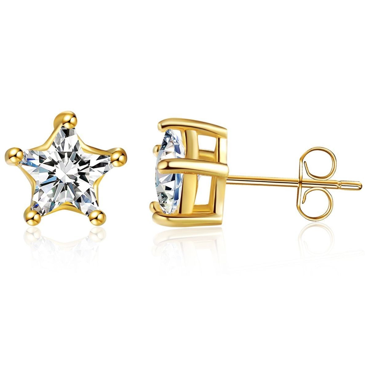 Solitaire Star Cut CZ With Brass Gold Ear Stud Pair Earring Bulk