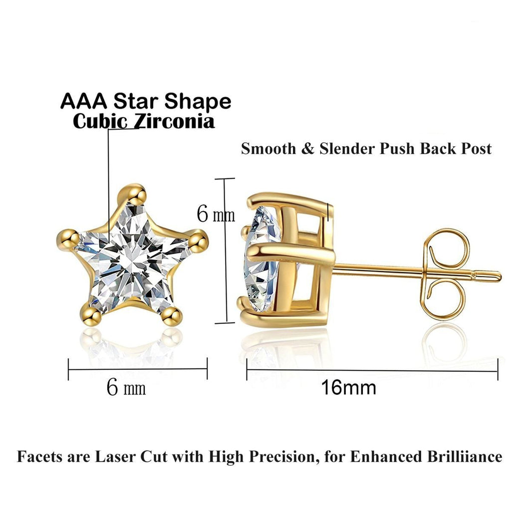Solitaire Star Cut CZ With Brass Gold Ear Stud Pair Earring Bulk