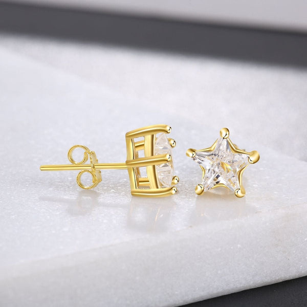 Solitaire Star Cut CZ With Brass Gold Ear Stud Pair Earring Bulk Main image