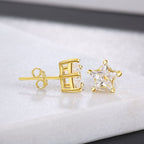 Solitaire Star Cut CZ With Brass Gold Ear Stud Pair Earring Bulk