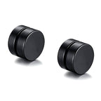 Dual Magnet 8 Mm Stainless Steel Black Non Pierced Stud Earring Pair
