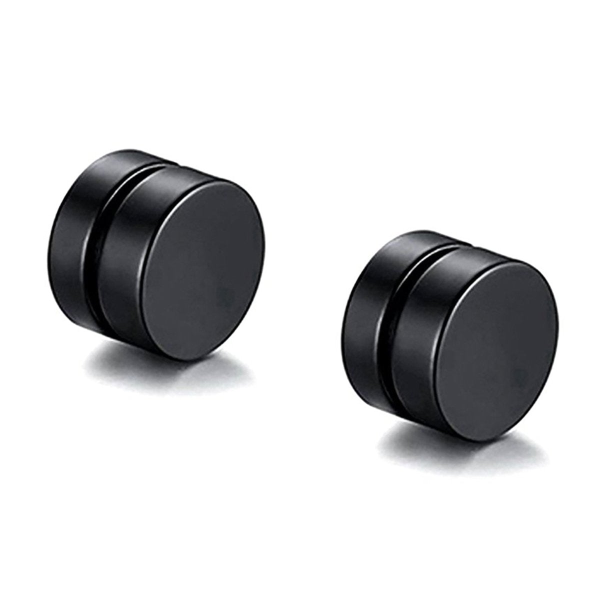 Dual Magnet 8 Mm Stainless Steel Black Non Pierced Stud Earring Pair
