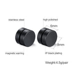 Dual Magnet 8 Mm Stainless Steel Black Non Pierced Stud Earring Pair