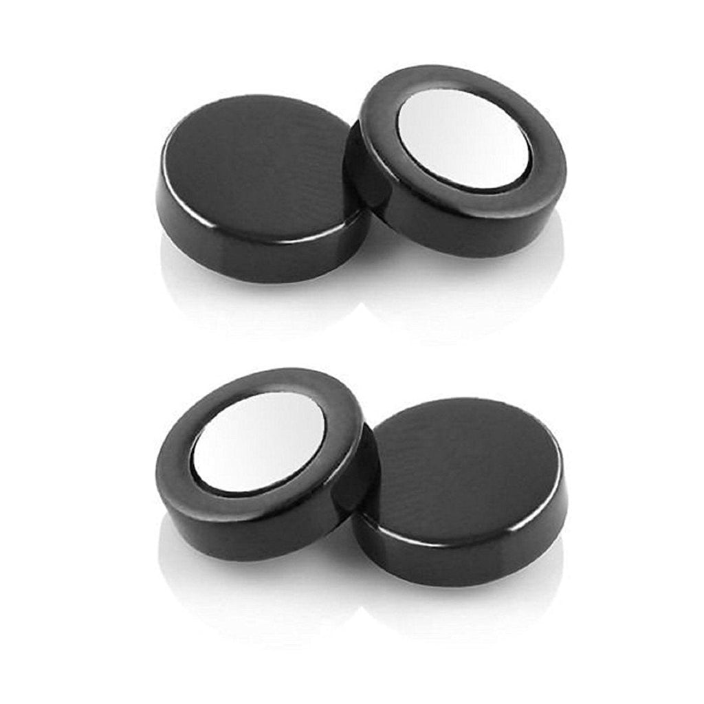 Dual Magnet 8 Mm Stainless Steel Black Non Pierced Stud Earring Pair