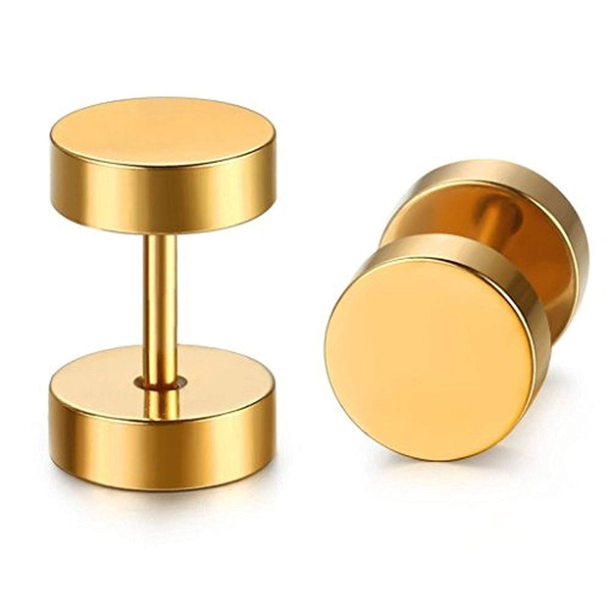 Dumbell Barbell 8 Mm Stainless Steel Gold Ear Stud Earring Pair Bulk