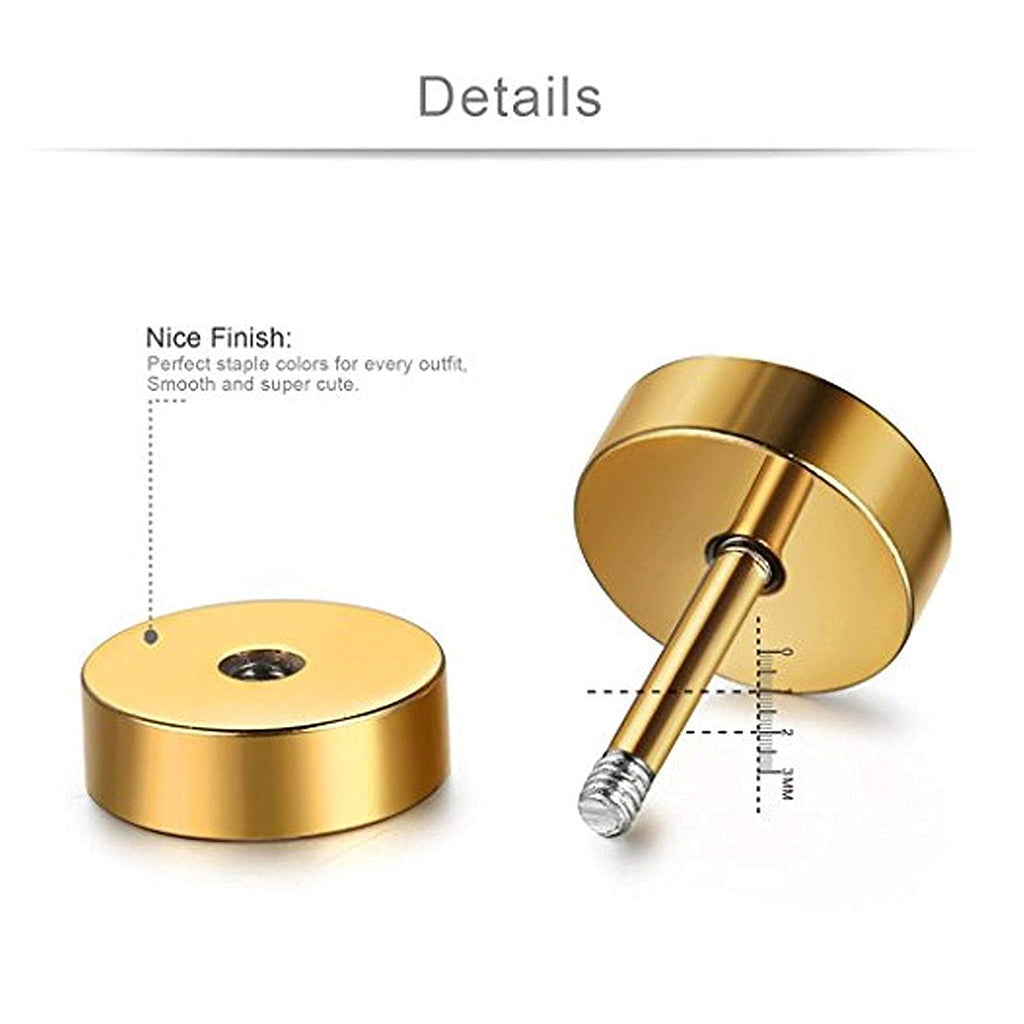 Dumbell Barbell 8 Mm Stainless Steel Gold Ear Stud Earring Pair Bulk