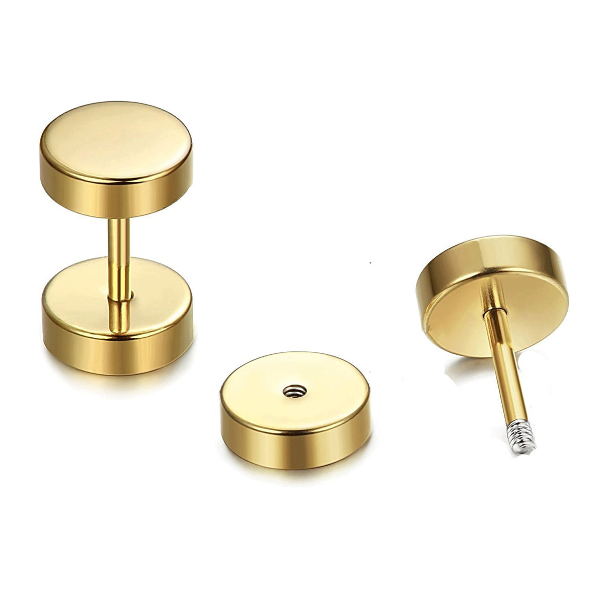 Dumbell Barbell 8 Mm Stainless Steel Gold Ear Stud Earring Pair Bulk