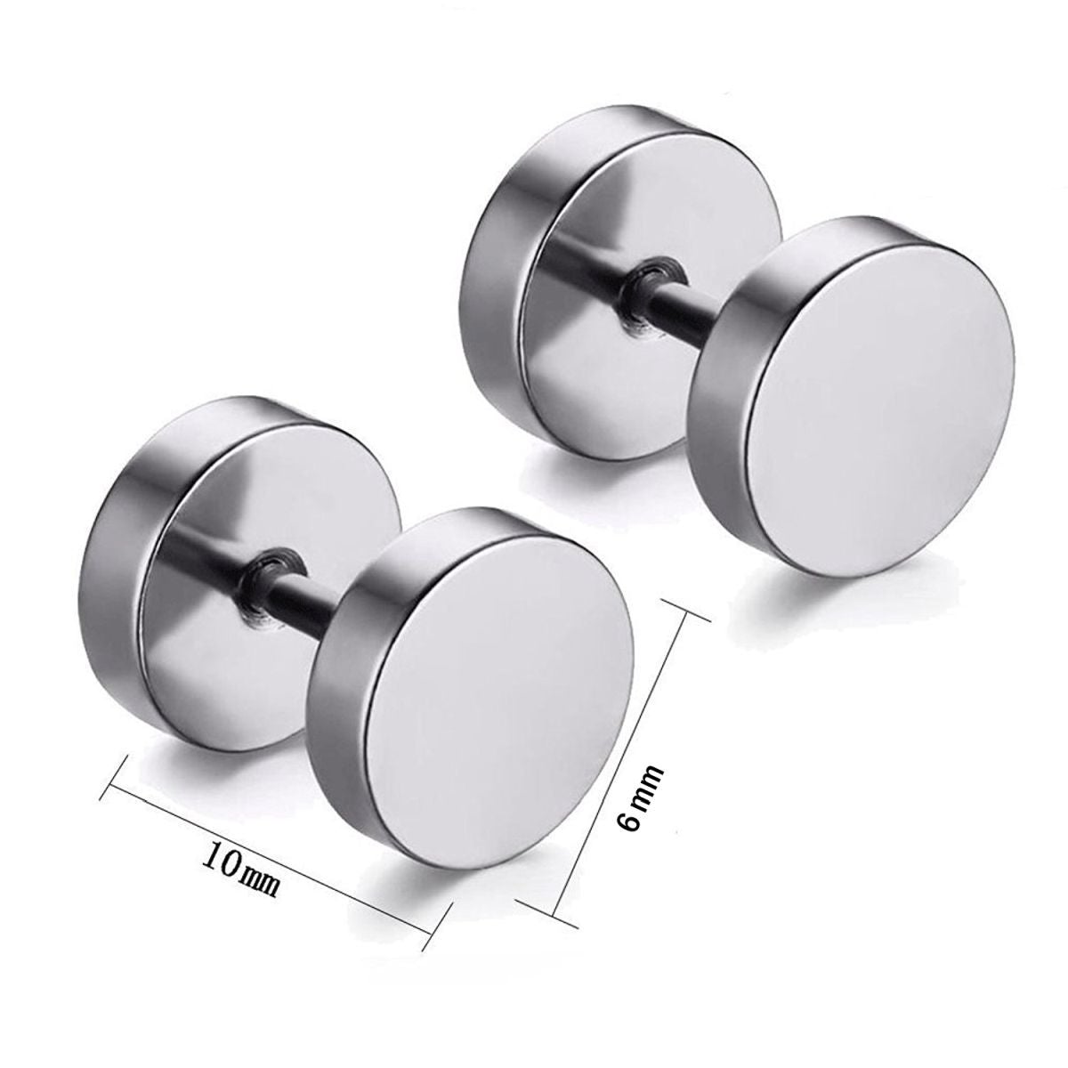 Dumbell Barbell 6 Mm Stainless Steel Silver Ear Stud Earring Pair