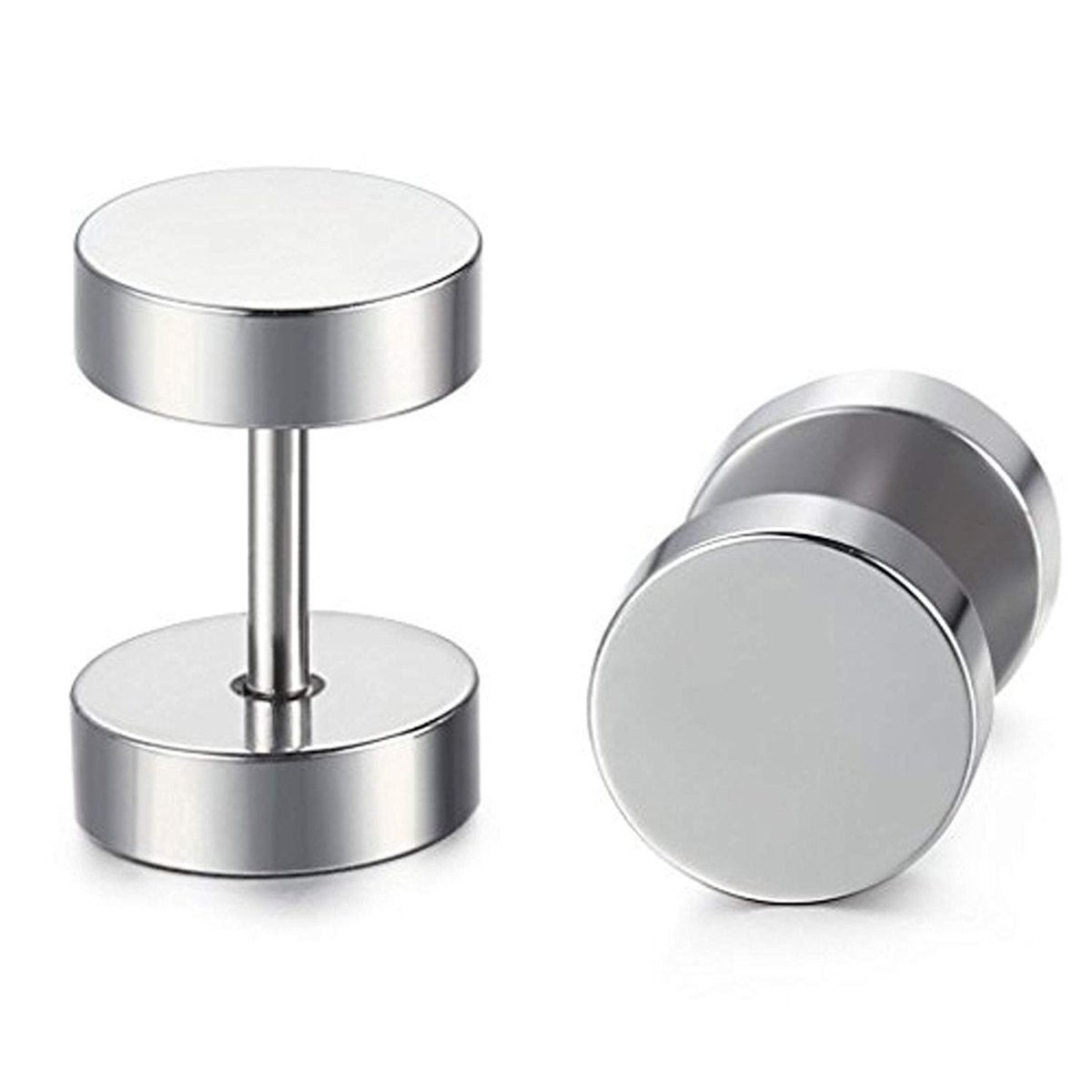 Dumbell Barbell 8 Mm Stainless Steel Silver Ear Stud Earring Pair