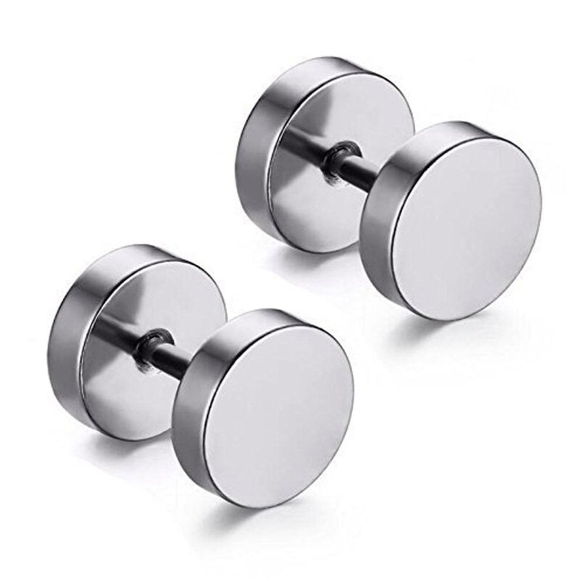 Dumbell Barbell 8 Mm Stainless Steel Silver Ear Stud Earring Pair