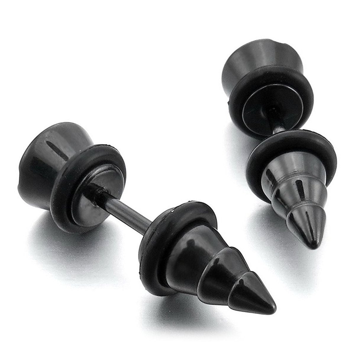 Punk Funky Screw Nail Stainless Steel Black Silver Stud Earring Pair Main image