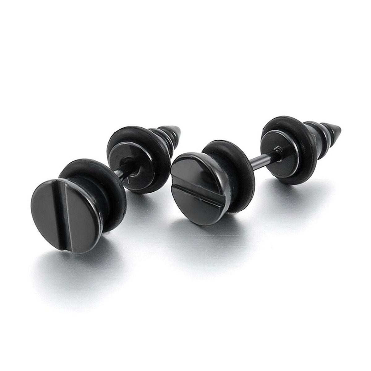 Punk Funky Screw Nail Stainless Steel Black Silver Stud Earring Pair Secondary image