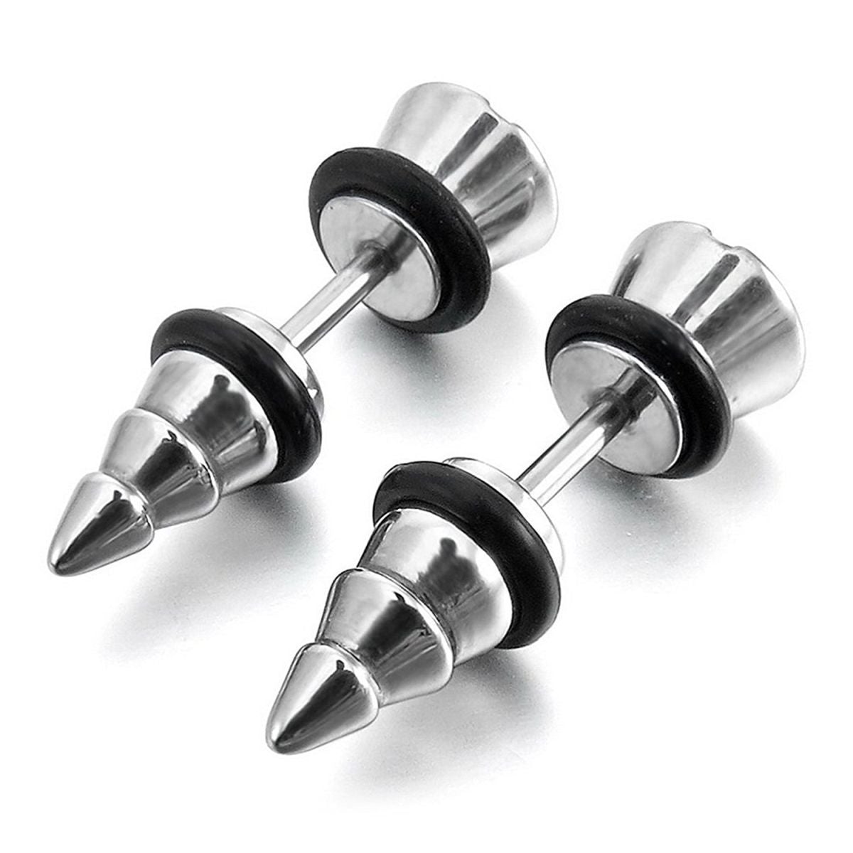 Punk Funky Screw Nail Stainless Steel Silver Ear Stud Earring Pair Men Main image