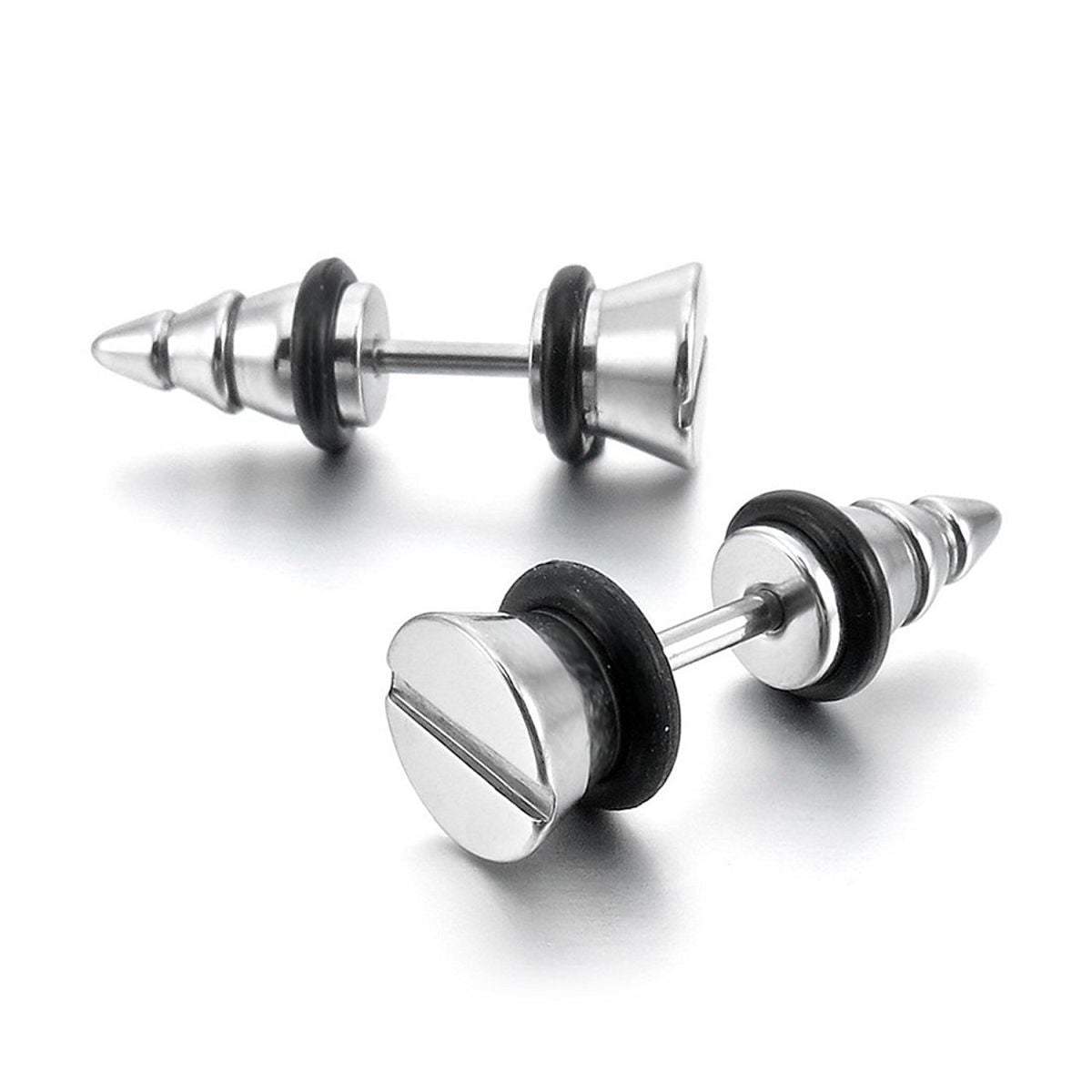 Punk Funky Screw Nail Stainless Steel Silver Ear Stud Earring Pair Men Secondary image