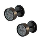 Disco Black White Stainless Steel Black Silver Ear Stud Earring Pair