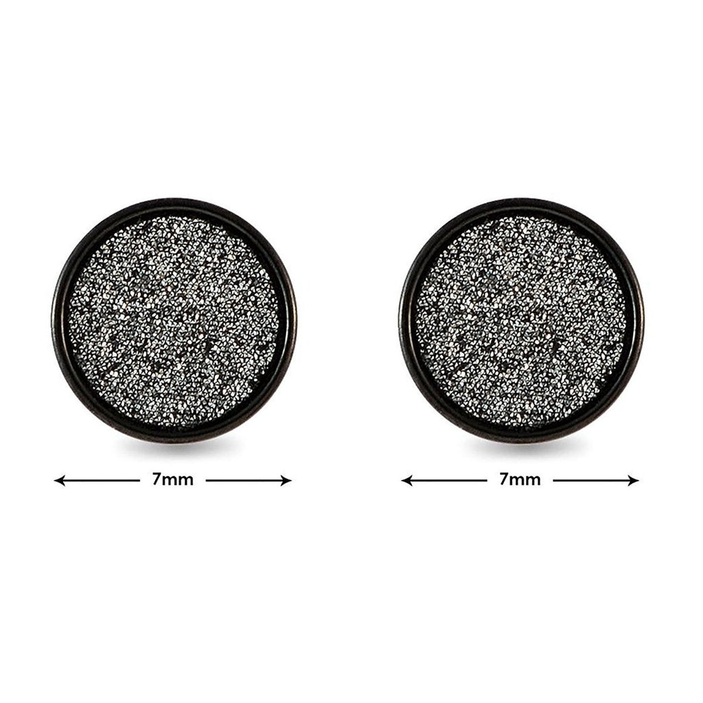 Disco Black White Stainless Steel Black Silver Ear Stud Earring Pair