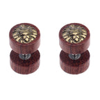 Lion 8 Mm Brass Natural Wood Brown Dumbell Barbell Stud Earring Pair