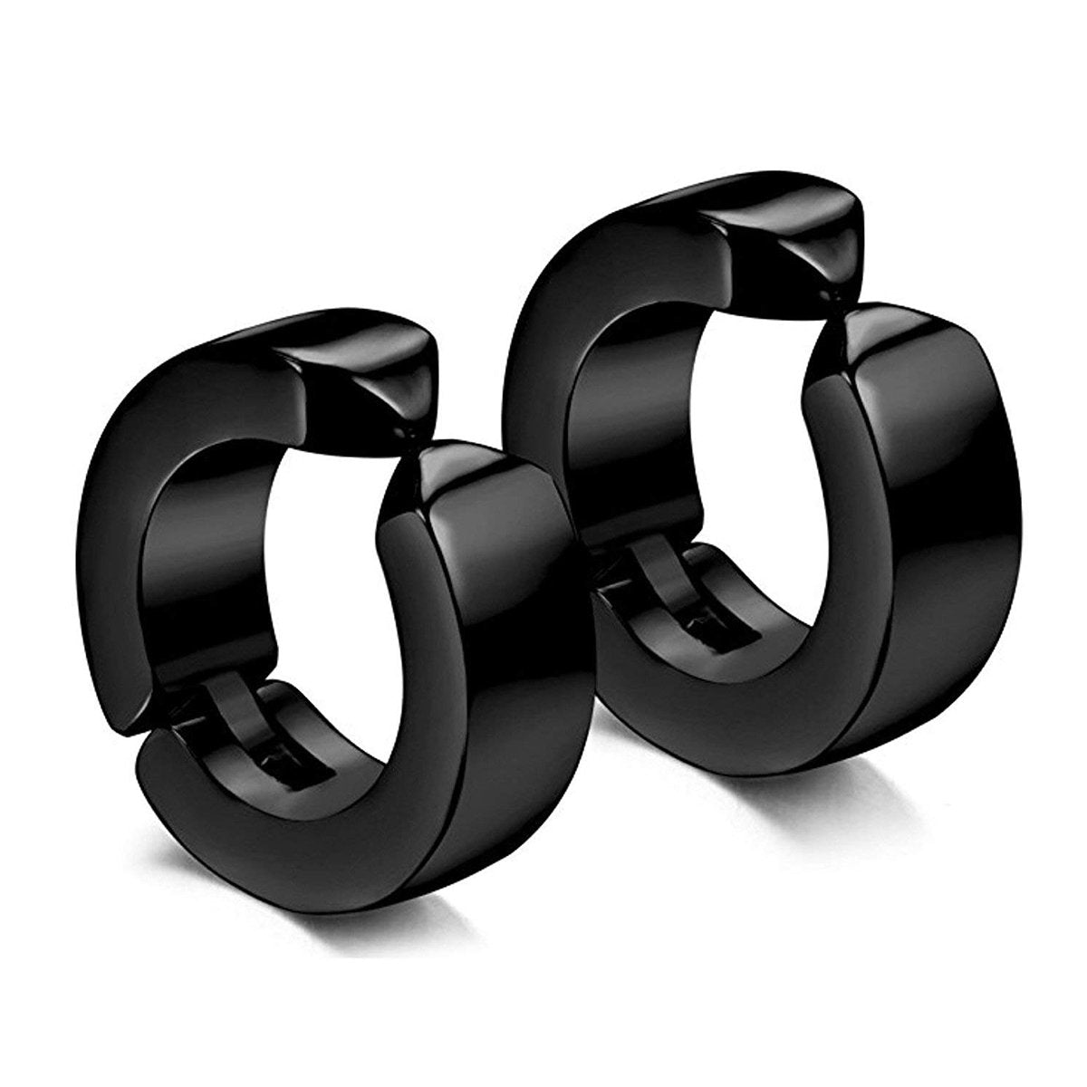 Stainless Steel Black Silver Non Pierced Hoop Bali Earring Pair Bulk Main image